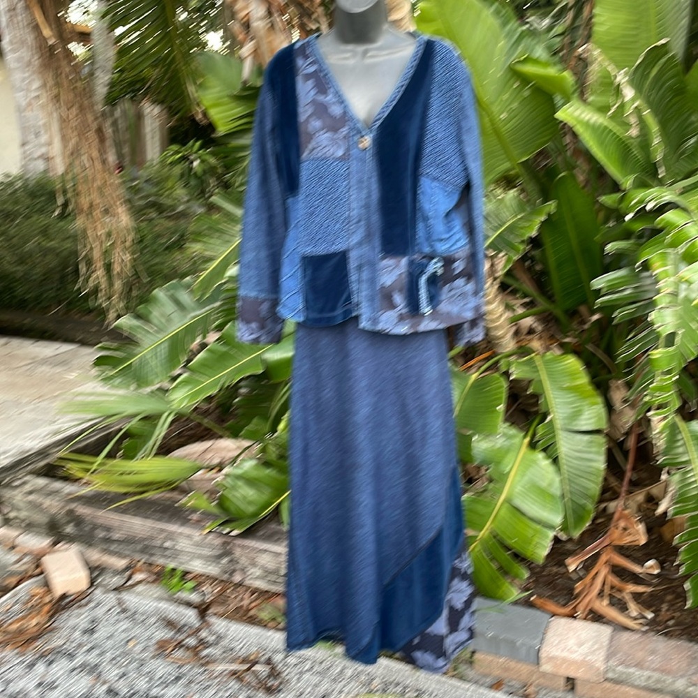 denim brocade and velvet bohemian two piece suit